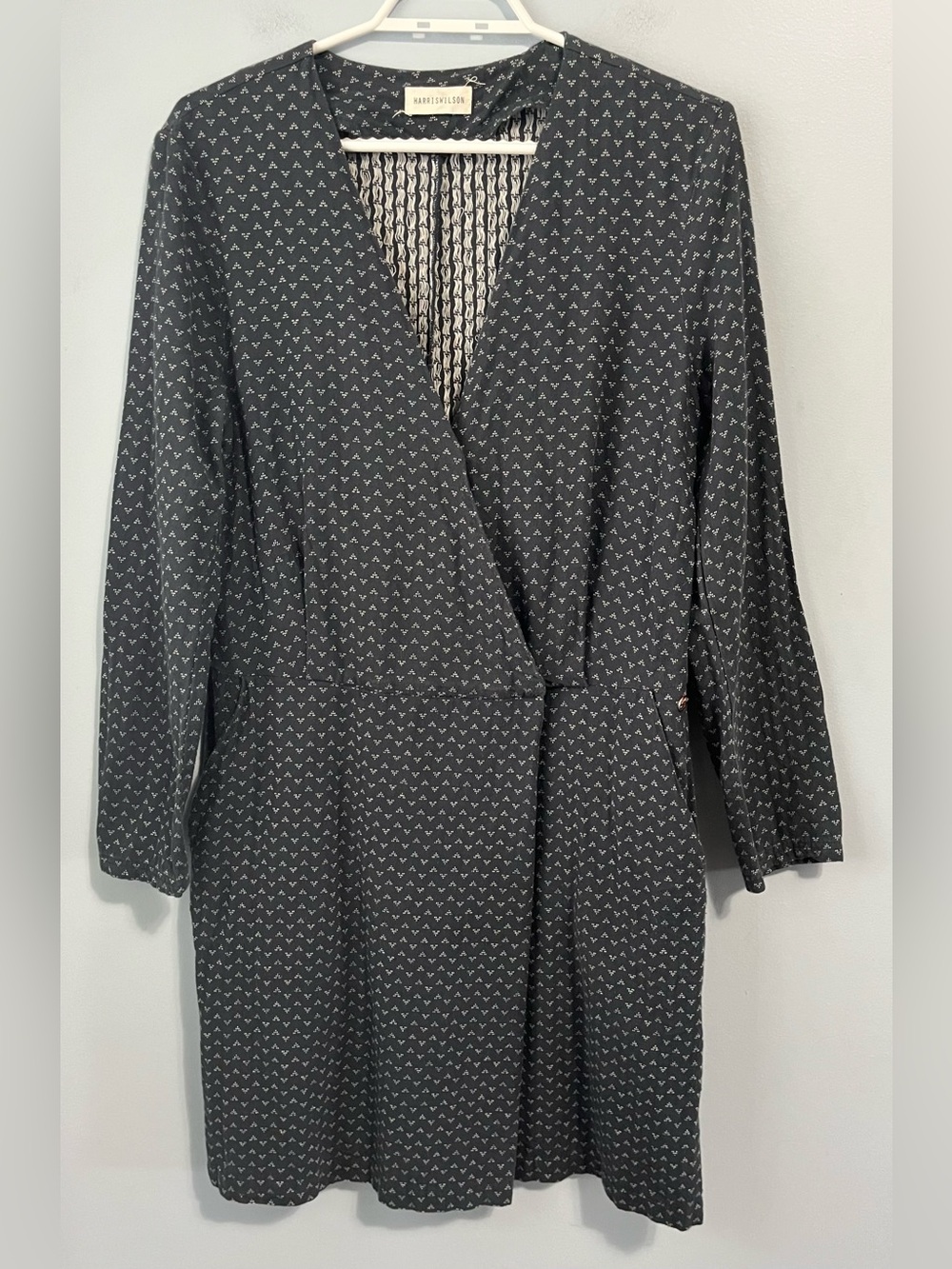 Harris Wilson Navy & White Long Sleeve Mini 100% Cotton Dress Pockets Size 6